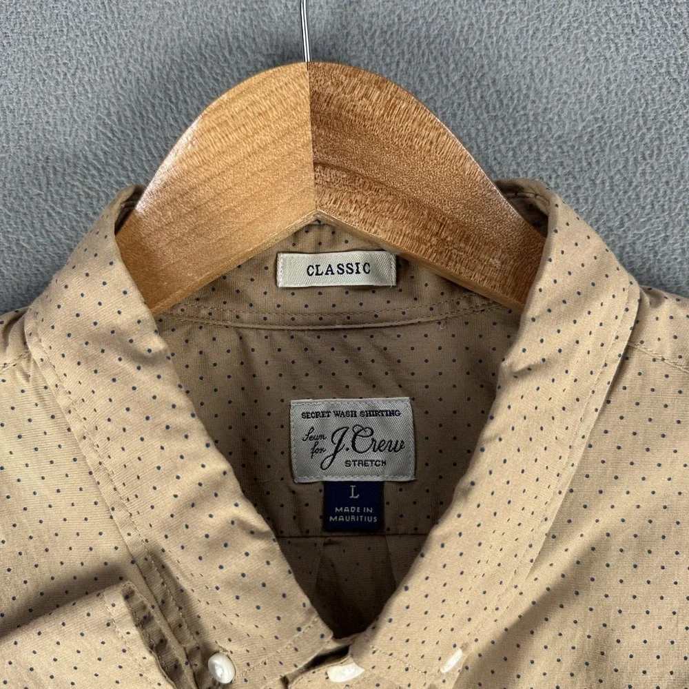 J Crew Shirt Mens Large Taupe Brown Cotton Geometric Dot Minimalist Office New